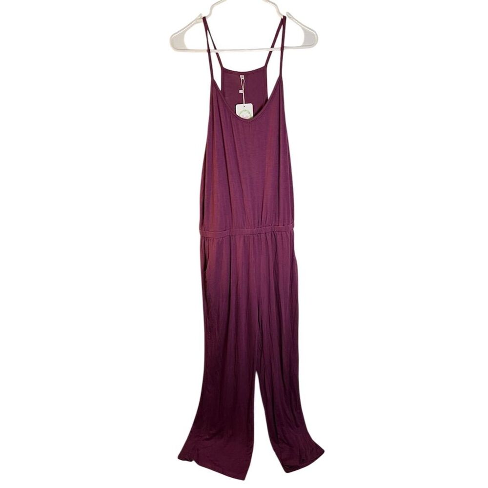 Women's Sleeveless Spaghetti Strap Jumpsuit Purple Size L Standard Casual